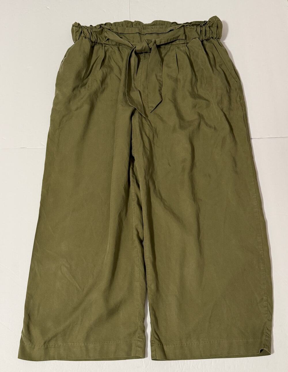Calligraphie Wide Leg Olive Green 100% Lyocell Pants, Size XL